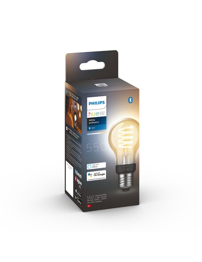 Bombilla Inteligente LED E27 A60 Philips Hue Bluetooth, Filamento, vintage,  luz cálida-fría (2200-4500K) EAN 8719514301429