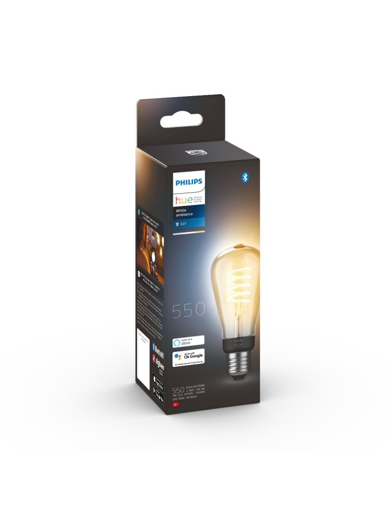 Bombilla Inteligente LED E27 ST64 Philips Hue Bluetooth, Filamento,  vintage, luz cálida-fría (2200-4500K) EAN 8719514301467