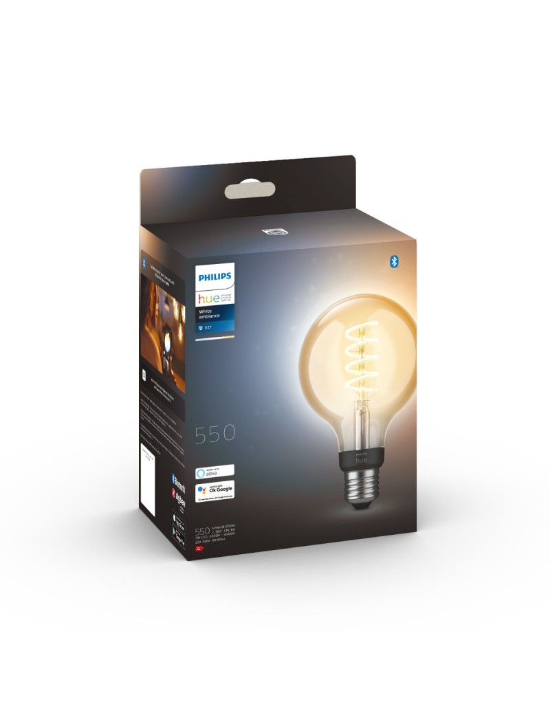 Bombilla Inteligente LED E27 G93 Philips Hue Bluetooth, Filamento, vintage,  luz cálida-fría (2200-4500K) EAN 8719514301481