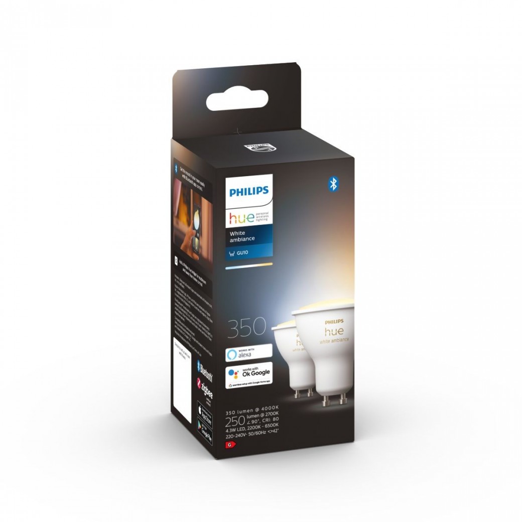 Philips Hue Paquete de 2 bombillas inteligentes blancas A19 de