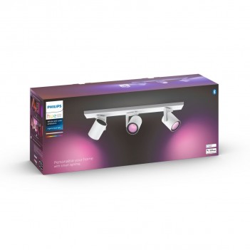 3 focos Inteligentes LED, blancos, GU10, 5.7 W, Philips Hue Bluetooth Argenta, luz blanca y de colores