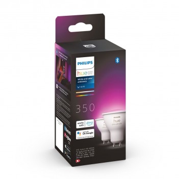 Pack 2 bombillas inteligentes LED GU10 Philips Hue Bluetooth, luz blanca y de colores Ref. 8719514340084